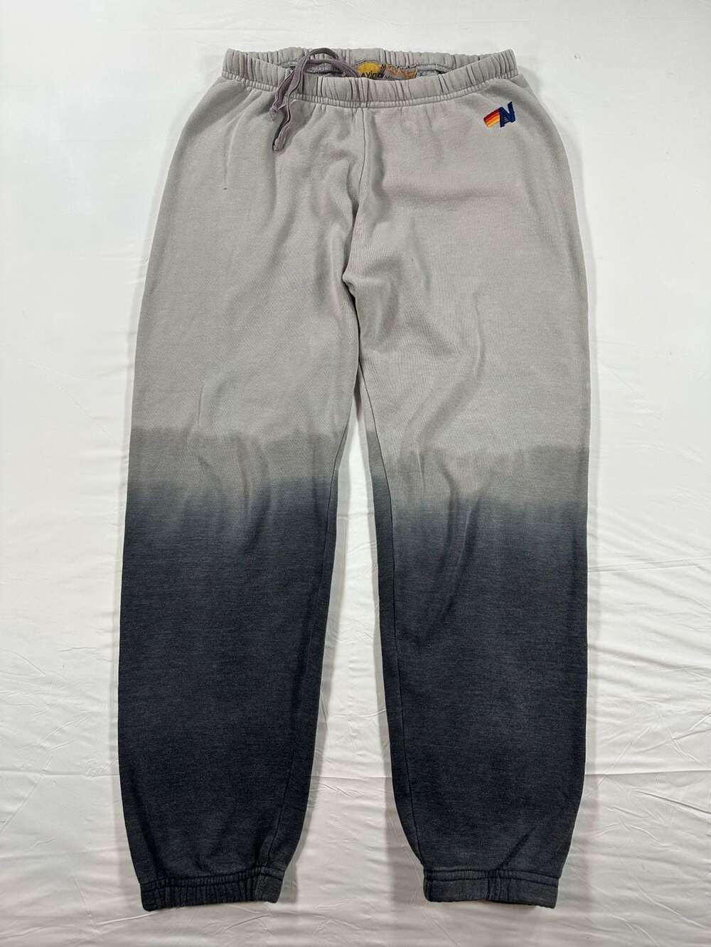 Aviator Nation Dip Dye Jogger Sweatpants Womens Gray Black Ombre FLAWS